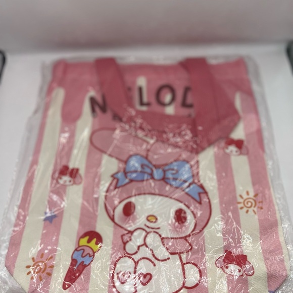 My Melody & Pochacco Pink and White Striped Tote Bag with Character Design - Picture 2 of 4